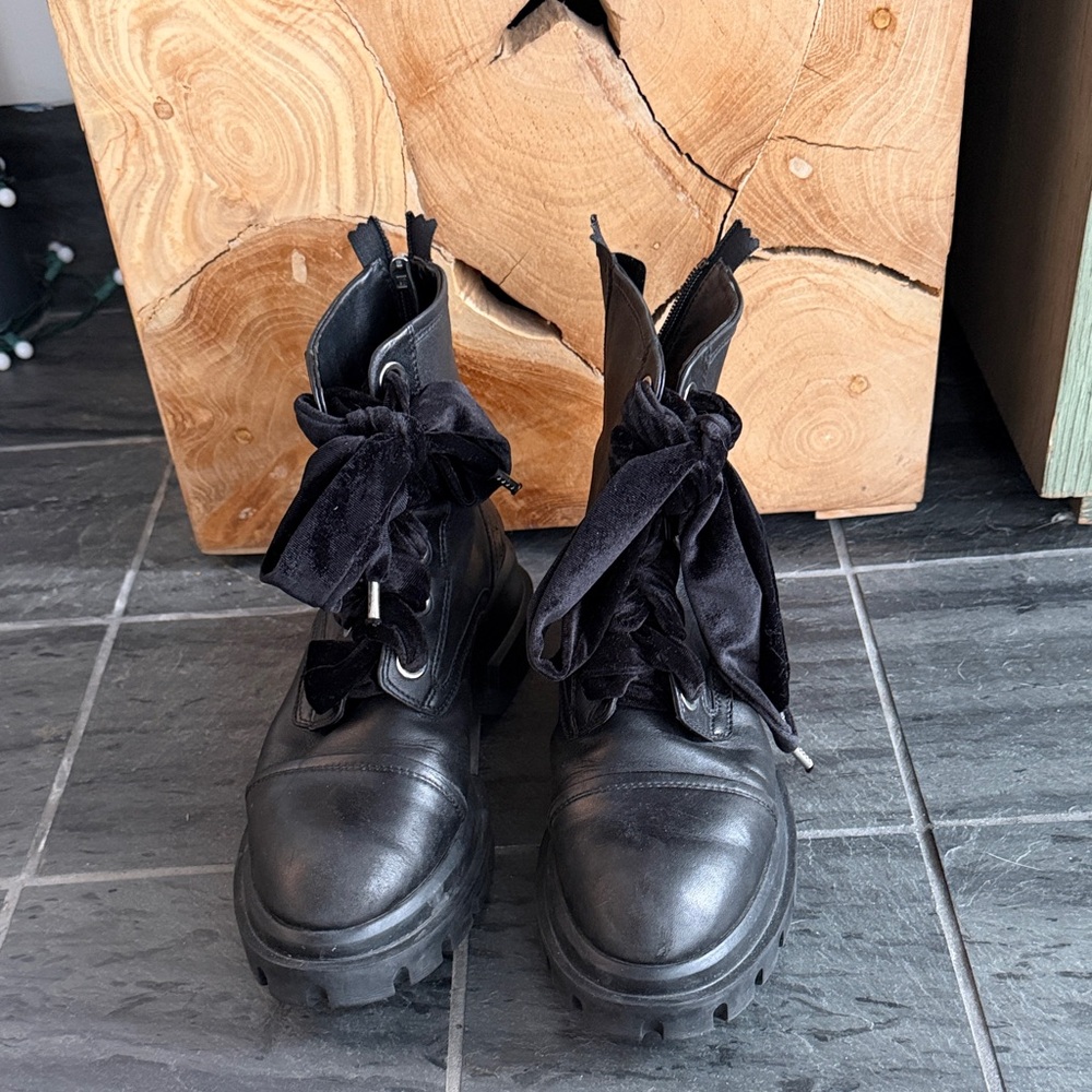 AGL Black Voile Biker Boot
Combat Boots with Velvet Laces